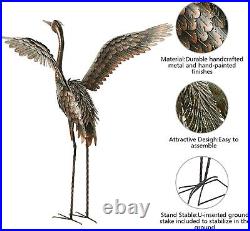 Garden Statue Outdoor Metal Heron Crane Yard Art Sculpture for Lawn Patio Bac