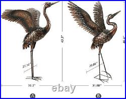 Garden Statue Outdoor Metal Heron Crane Yard Art Sculpture for Lawn Patio Bac