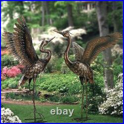 Garden Statue Outdoor Metal Heron Crane Yard Art Sculpture for Lawn Patio Bac