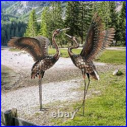 Garden Statue Outdoor Metal Heron Crane Yard Art Sculpture for Lawn Patio Bac