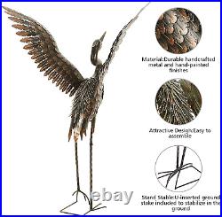 Garden Statue Outdoor Metal Heron Crane Yard Art Sculpture for Lawn Patio Backya