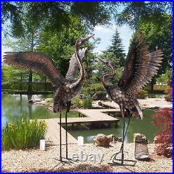 Garden Statue Outdoor Metal Heron Crane Yard Art Sculpture for Lawn Patio Backya