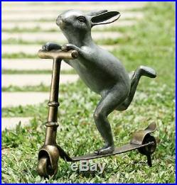 Garden Statue Sculpture Scooter Bunny Rabbit Whimsical Metal Lawn Yard Sculpture