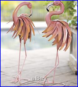 Garden Statue Yard Art Sculpture Set Feather Flamingo Figurine Patio Decor 2 Pcs