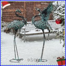 Garden Statues Large Metal Crane Sculptures, Outdoor Heron Metal Statue Yard
