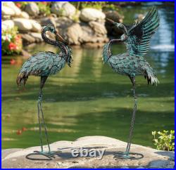 Garden Statues Large Metal Crane Sculptures, Outdoor Heron Metal Statue Yard Art