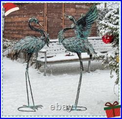 Garden Statues Large Metal Crane Sculptures, Outdoor Heron Metal Statue Yard Art