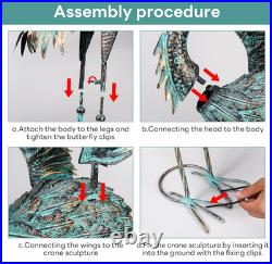 Garden Statues Large Metal Crane Sculptures, Outdoor Heron Metal Statue Yard Art