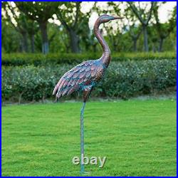 Garden Statues and Sculptures Metal Heron Decoy, Standing Patina Crane Yard Art