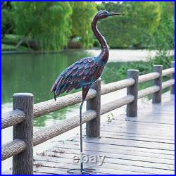 Garden Statues and Sculptures Metal Heron Decoy, Standing Patina Crane Yard Art