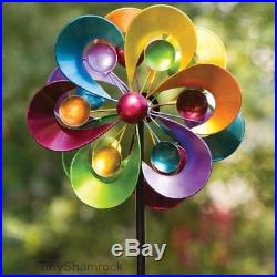 Garden Wind Spinner Bold Colorful Circles Lawn Stake Yard Art Kinetic Sculpture
