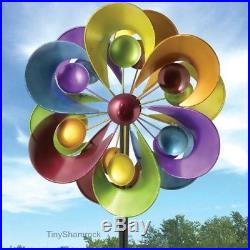 Garden Wind Spinner Bold Colorful Circles Lawn Stake Yard Art Kinetic Sculpture