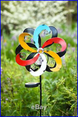 Garden Wind Spinner Outdoor Solar Yard Decor Metal Art Windmill Sculpture Ball