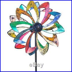 Garden Wind Spinner Windmill Yard Decor Outdoor Colorful Metal Art Sculpture