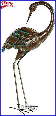 Garden Yard Art Bird Sculpture Stake Lawn Decor Crane Statue Heron Outdoor Metal