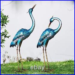 Garden Yard Bird Sculpture & Statues Blue Heron Lawn Standing Metal Deco