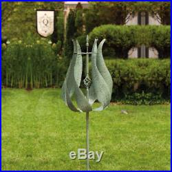 Garden Yard Wind Spinner Outdoor Motion Green Metal Tulip Kinetic Sculpture 72