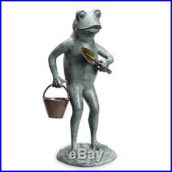 Gardener Green Thumb Frog Garden Yard Sculpture Statue Trowel Bucket Metal 19H