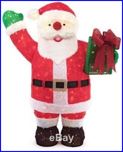 Giant Fuzzy Tinsel Santa 7 ft 400 LED Gift Box Outdoor Christmas Yard Decoration