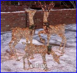 Grapevine Deer Lawn Ornaments Christmas Outdoor Yard Decorations 3 Piece Prelit