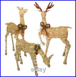 Grapevine Deer Lawn Ornaments Christmas Outdoor Yard Decorations 3 Piece Prelit