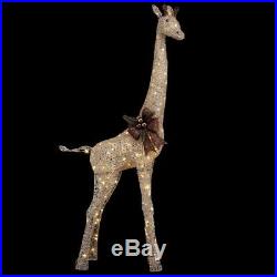 Grapevine Giraffe Gold Bow 73in LED Light Display Prop Christmas Yard Decoration