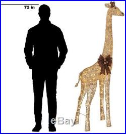 Grapevine Giraffe Gold Bow 73in LED Light Display Prop Christmas Yard Decoration