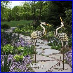 Grey Heron Sculpture Pair Metal Yard Art Decorative Lawn Ornament Crane