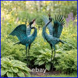 Hand-Painted Blue Crane Statues for Gardens Weather-Resistant Lawn Ornaments
