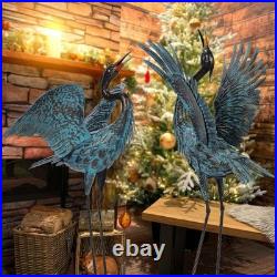 Hand-Painted Blue Crane Statues for Gardens Weather-Resistant Lawn Ornaments
