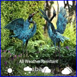 Hand-Painted Blue Crane Statues for Gardens Weather-Resistant Lawn Ornaments