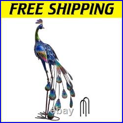 Hand-Painted Peacock Garden Sculpture 24'' Metal Yard Art for Outdoor Elegance