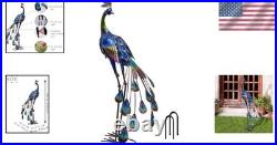 Hand-Painted Peacock Garden Sculpture 24'' Metal Yard Art for Outdoor Elegance