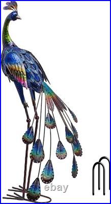 Hand-Painted Peacock Garden Sculpture 24'' Metal Yard Art for Outdoor Elegance