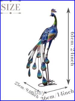 Hand-Painted Peacock Garden Sculpture 24'' Metal Yard Art for Outdoor Elegance