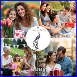 Hand-Painted Peacock Garden Sculpture 24'' Metal Yard Art for Outdoor Elegance