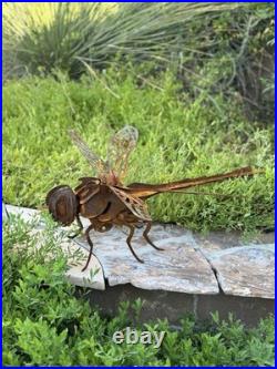 Hand-crafted Metal Dragonfly Sculpture-Rustic Patina- One Of A Kind Art Piece