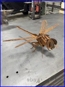 Hand-crafted Metal Dragonfly Sculpture-Rustic Patina- One Of A Kind Art Piece