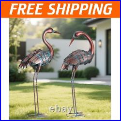 Handcrafted Copper Crane Garden Statues Elegant Outdoor Yard Art Set of 2