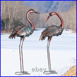 Handcrafted Copper Crane Garden Statues Elegant Outdoor Yard Art Set of 2