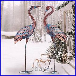 Handcrafted Patina Crane Sculptures Decorative Metal Bird Yard Art