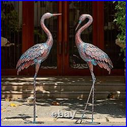 Handcrafted Patina Crane Sculptures Decorative Metal Bird Yard Art