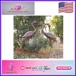 Handmade Crane Sculpture Duo 37 Inch Metal Heron Statues for Elegant Outdoors