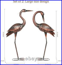 Handmade Crane Sculpture Duo 37 Inch Metal Heron Statues for Elegant Outdoors