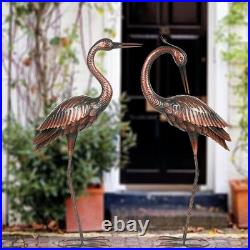 Handmade Crane Sculpture Duo 37 Inch Metal Heron Statues for Elegant Outdoors