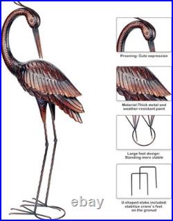 Handmade Crane Sculpture Duo 37 Inch Metal Heron Statues for Elegant Outdoors