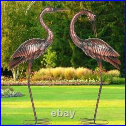 Handmade Crane Sculpture Duo 37 Inch Metal Heron Statues for Elegant Outdoors