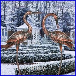 Handmade Crane Sculpture Duo 37 Inch Metal Heron Statues for Elegant Outdoors