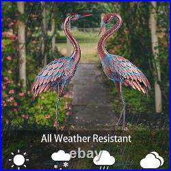 Handmade Metal Crane Sculptures Weather-Resistant Outdoor Bird Statues