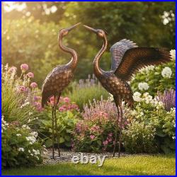 Handmade Metal Heron Crane Garden Statues Black & Gold 46 inch 2-Pack